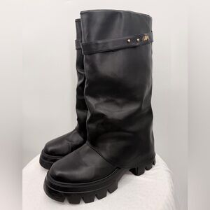 Azalea Wang Black Lug Sole Mid-Calf Combat Boots – Size 10